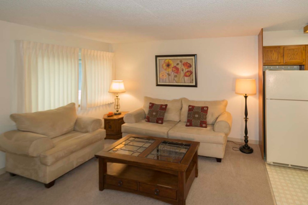Cozy living room area with a couch and lamp