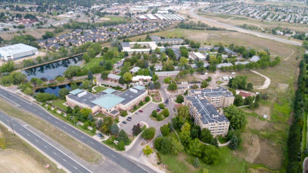 Aerial view of The Villas at Sunny Acres facility and grounds