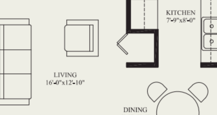 Floor plan of a living space layout with dimensions