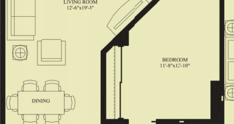 Architectural floor plan of a resident unit layout