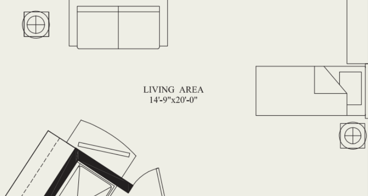 Architectural floor plan of a living area