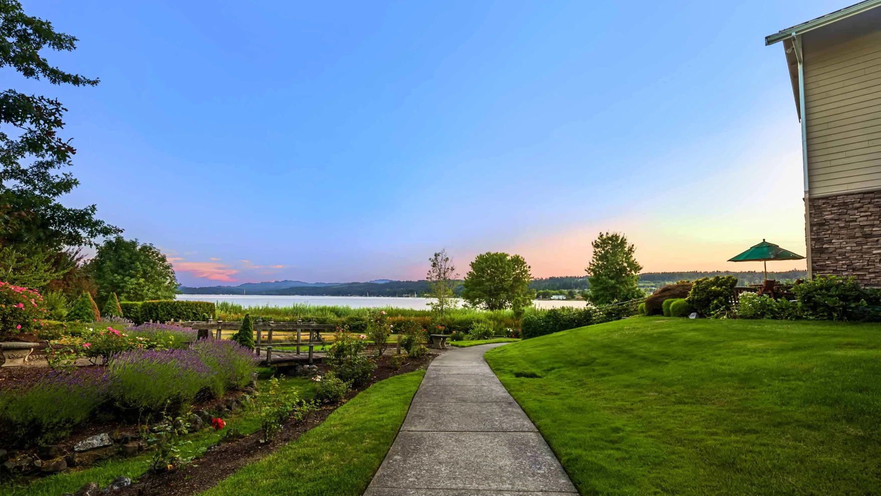 Pathway leading to serene waterfront view