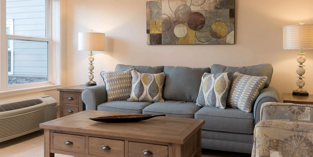 Cozy living room setup with a modern couch and decor