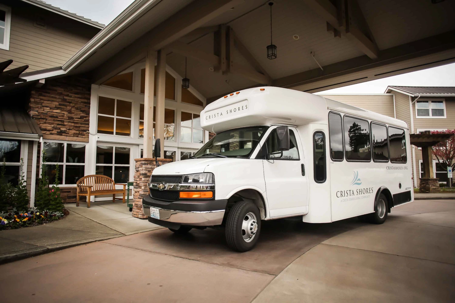 Facility shuttle bus at the entrance