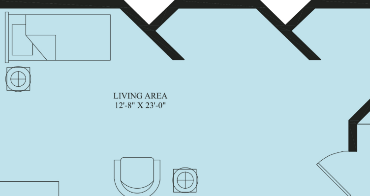 Architectural floor plan of a living area