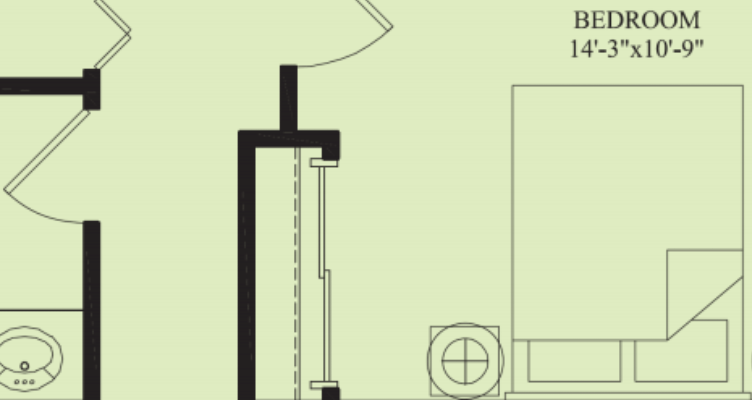 Architectural floor plan of a bedroom