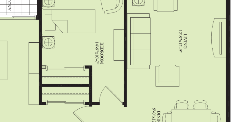 Architectural floor plan of a living unit