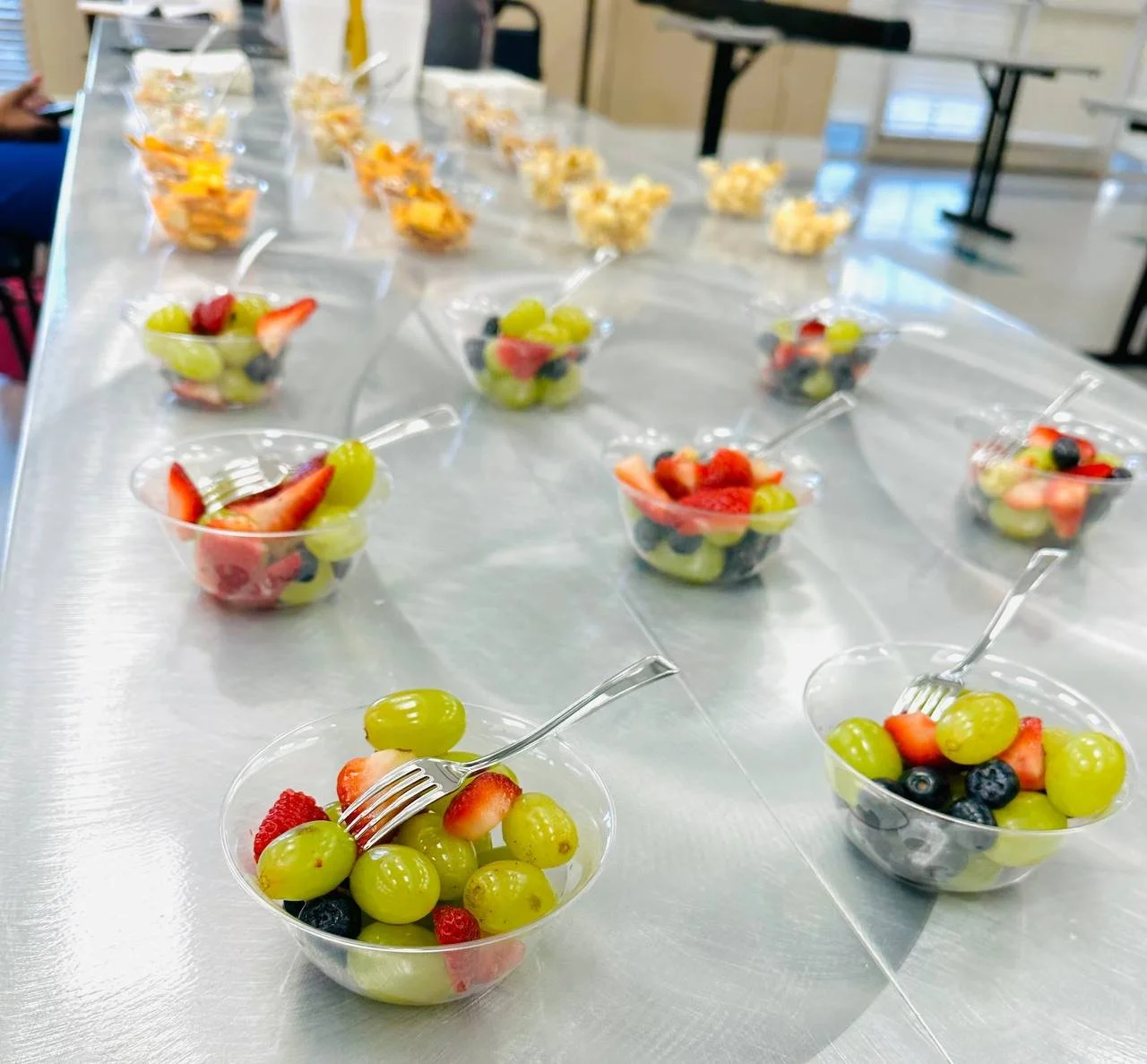 Assorted fruit bowls prepared for residents