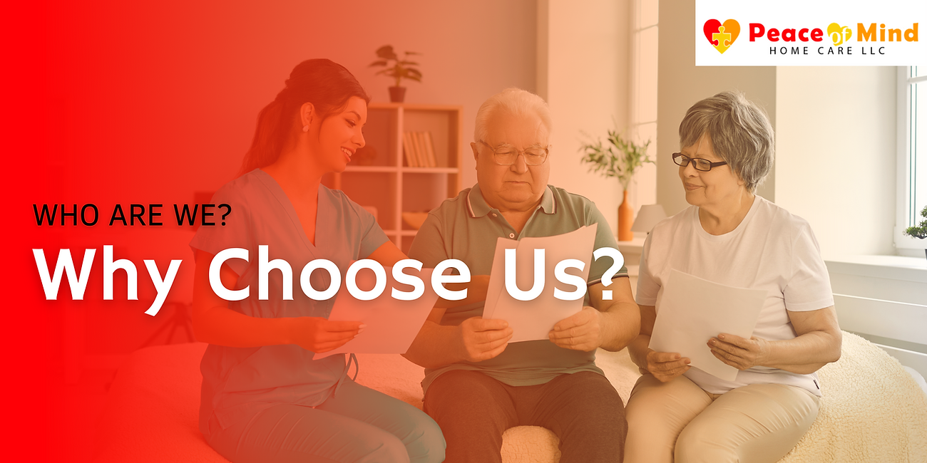 Logo and promotional content from Peace Of Mind Home Care.
