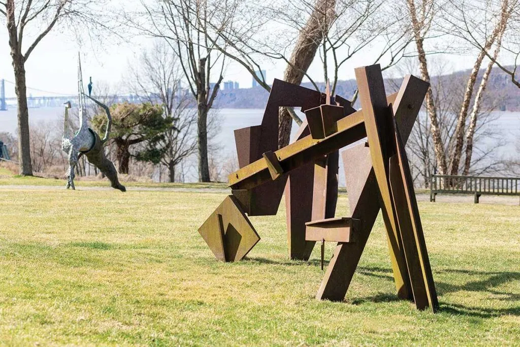 Outdoor sculpture in a park-like area