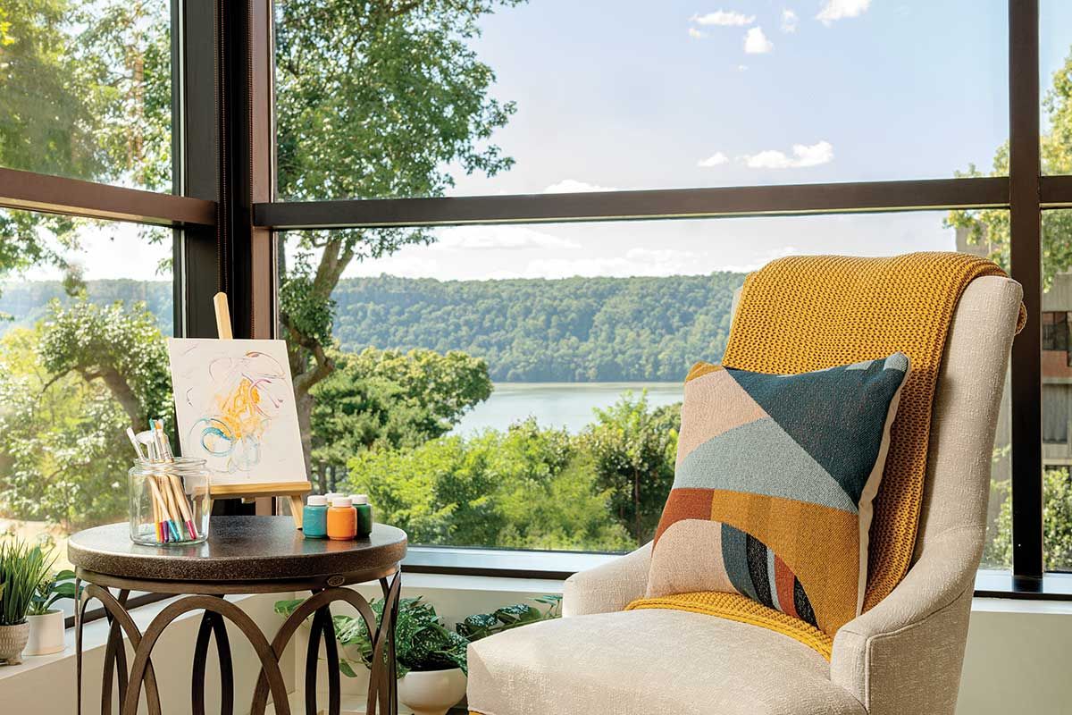 Cozy chair with a scenic lake view