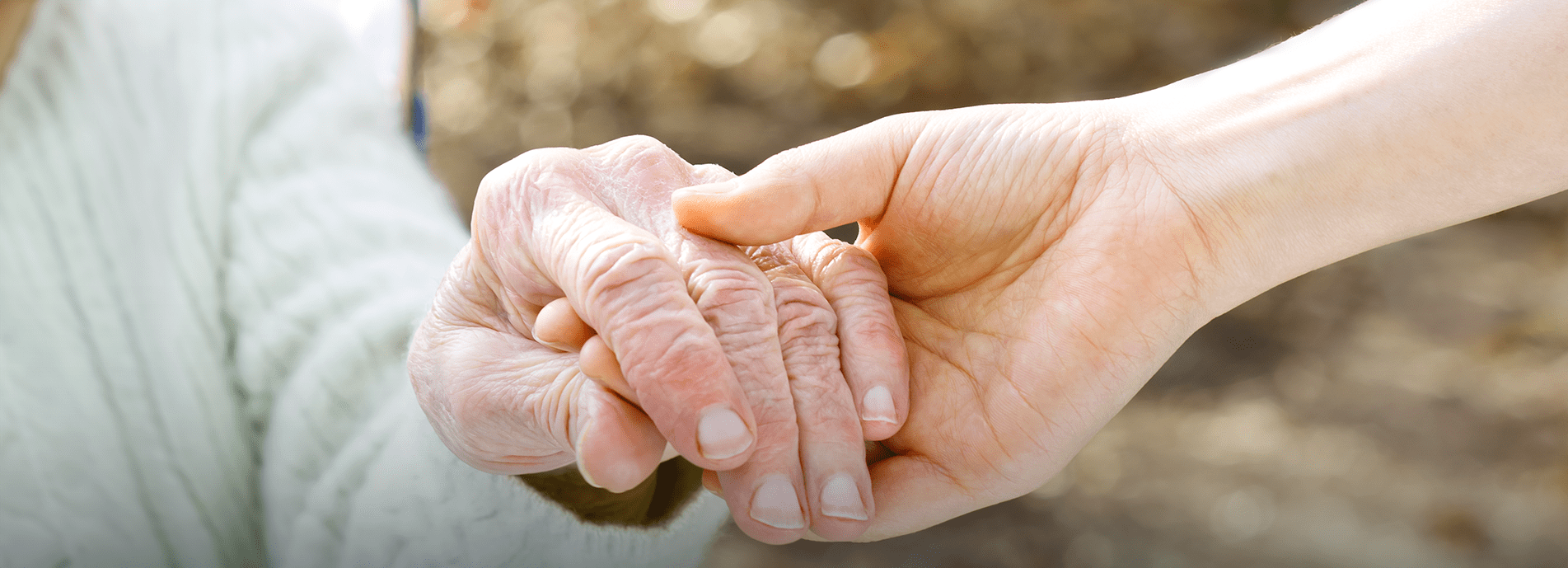 Close-up of two hands, senior and caregiver.