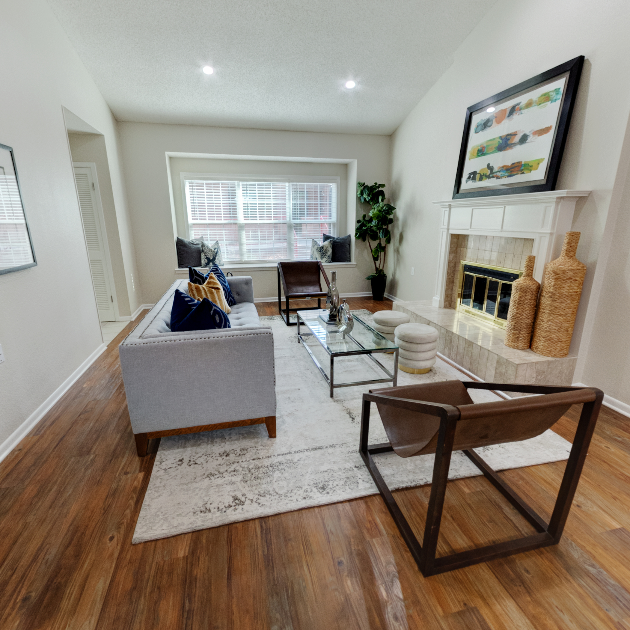 Interior living area with seating and decor.