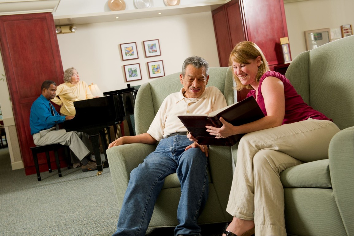 Residents enjoying time together in a comfortable lounge