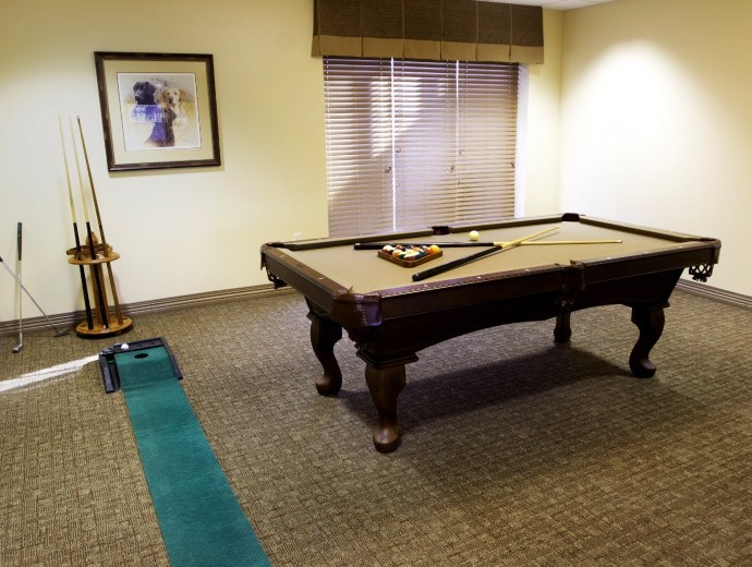 Interior view of a billiards table in a recreation room