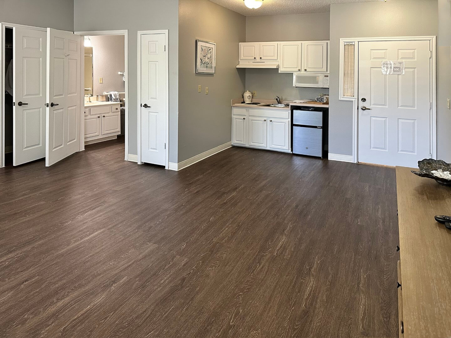 Bright, clean interior of a private resident room
