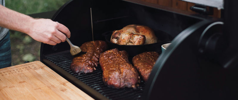 Close-up of grilled meats on a barbecue
