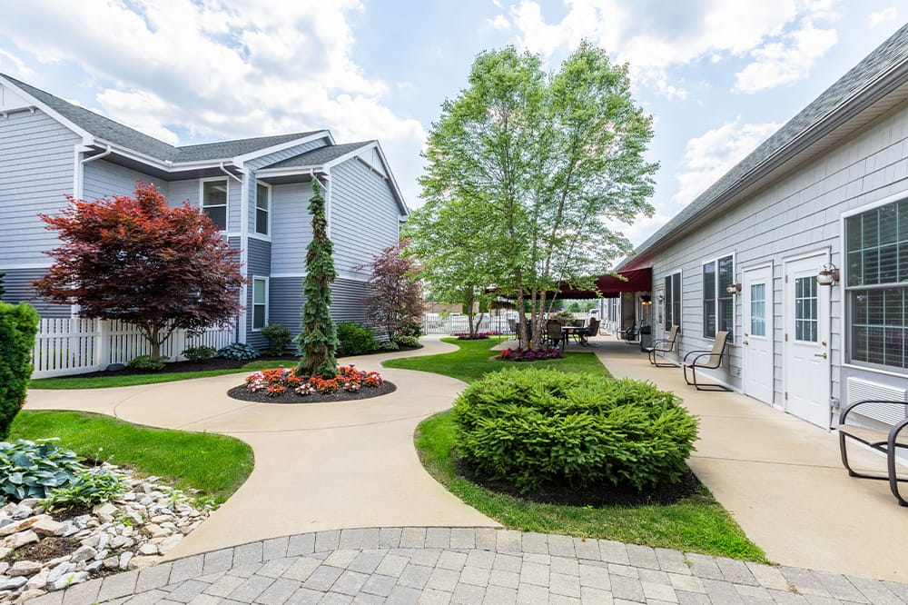 Beautifully landscaped outdoor path with gardens