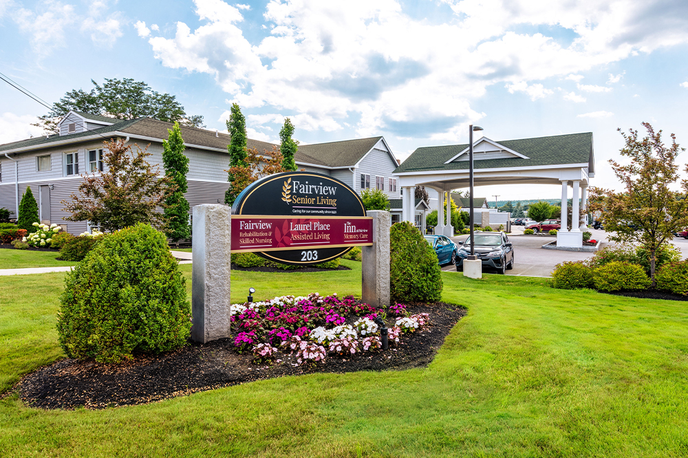 Exterior view of the Fairview Senior Living facility sign