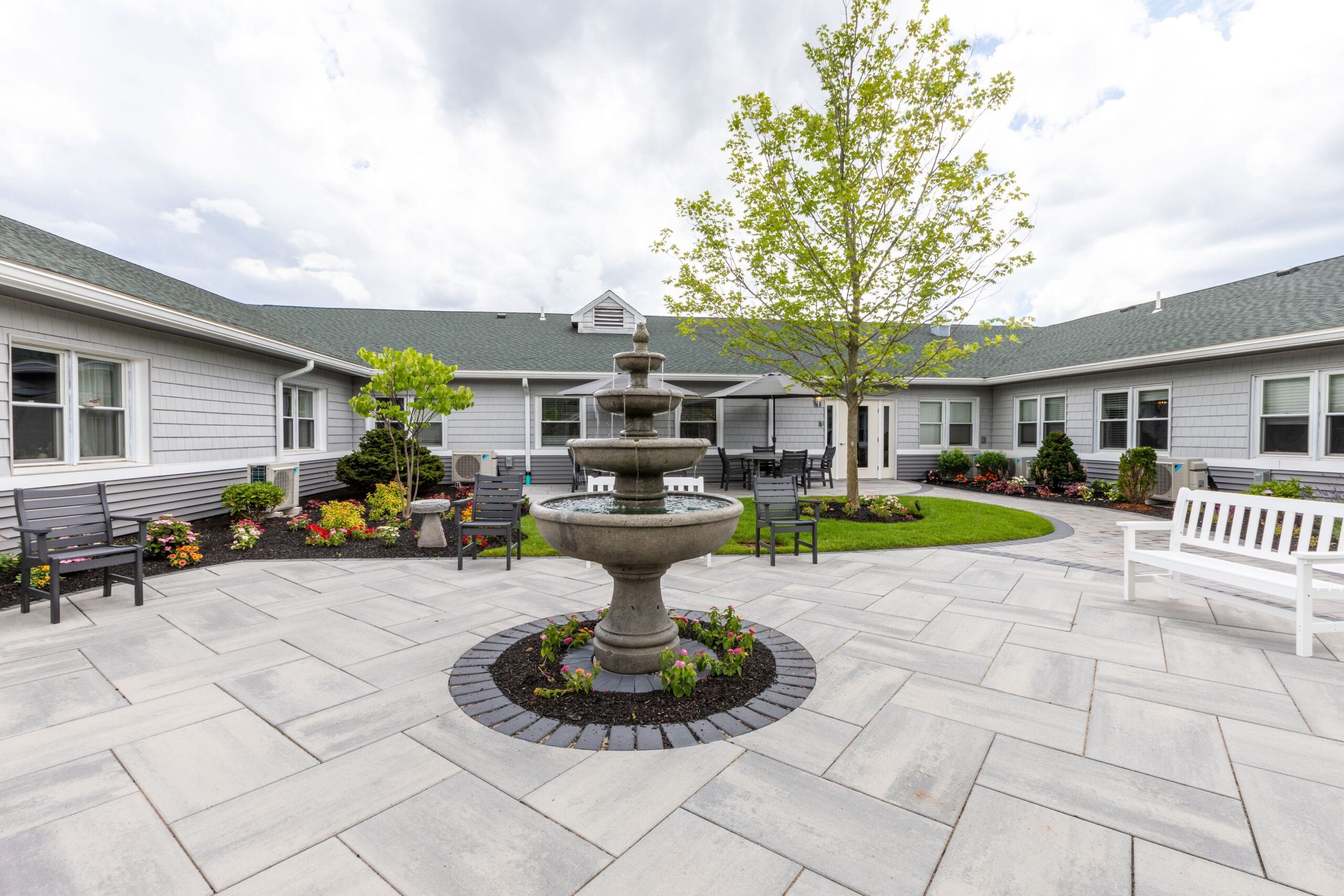 Outdoor courtyard with landscaped seating area