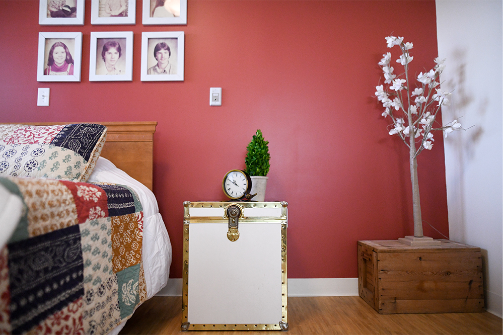 Cozy resident room with bed and decor