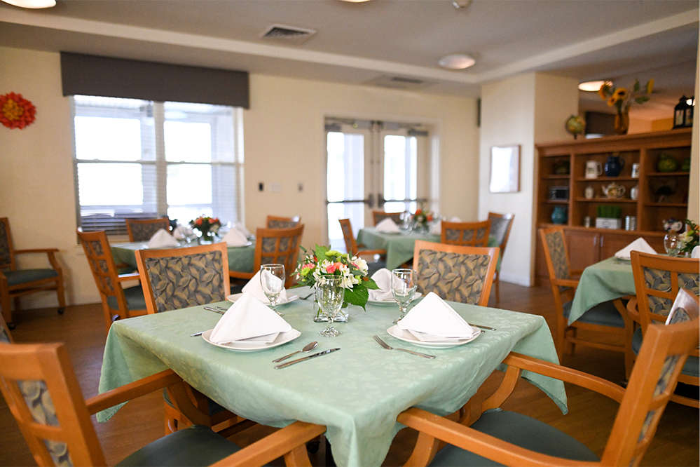 Dining area set with elegant table settings