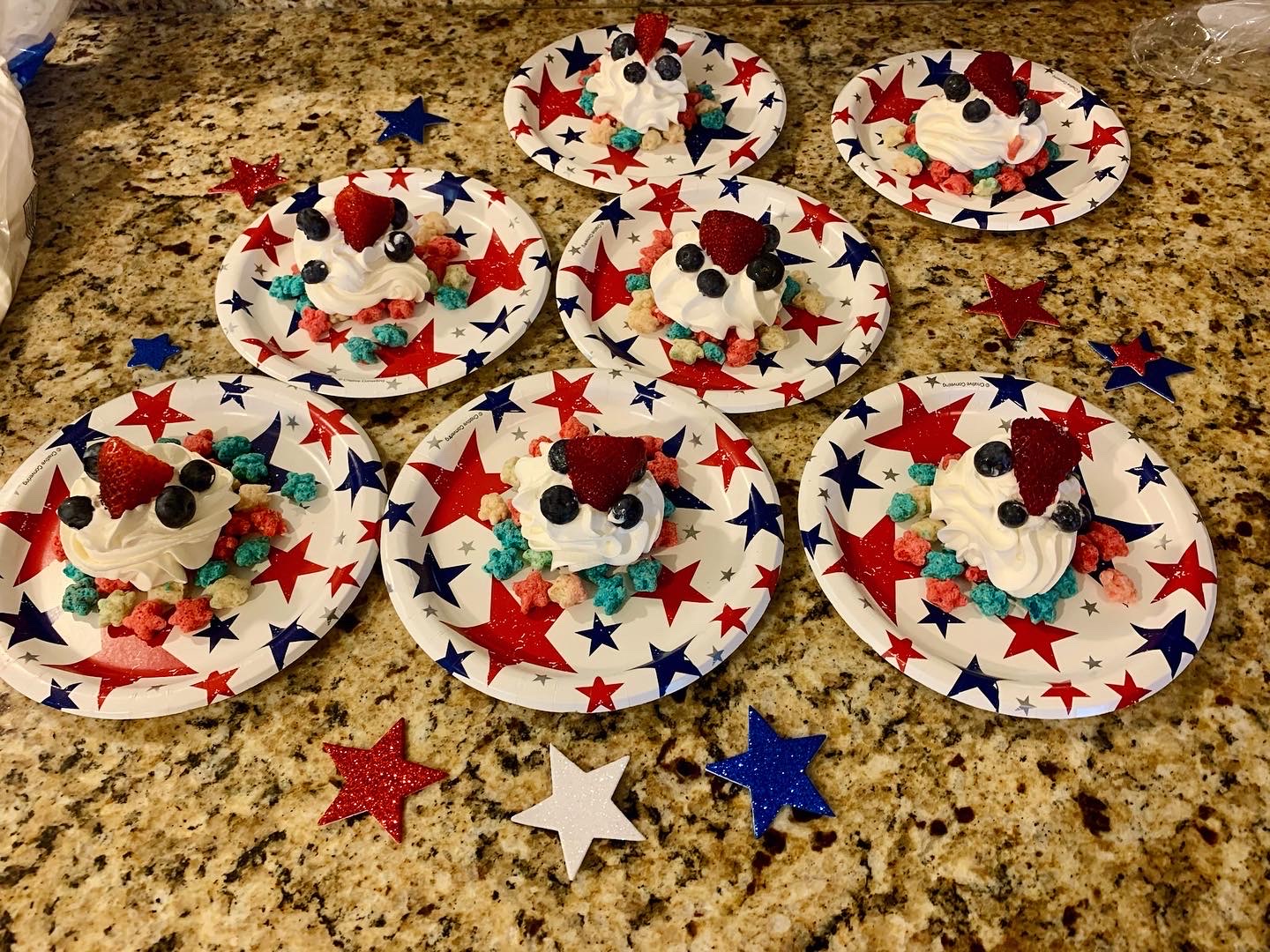 Dessert plates adorned with patriotic toppings
