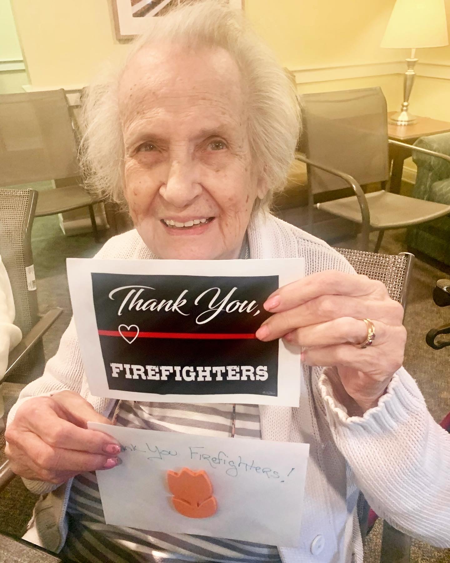 Resident showing appreciation for firefighters with crafts