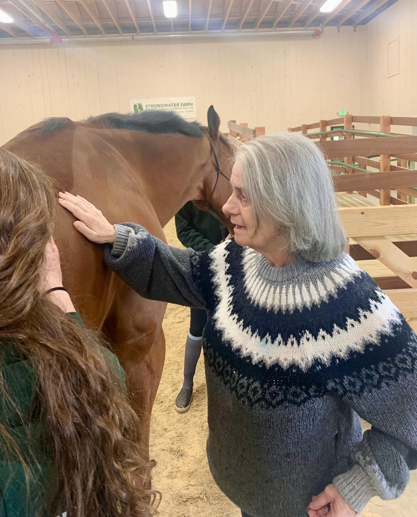 Residents engaged with a horse during a therapeutic activity