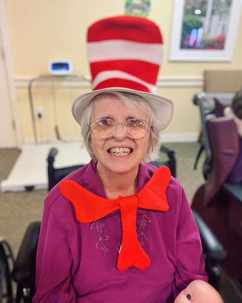 Resident dressed up in costume during an activity