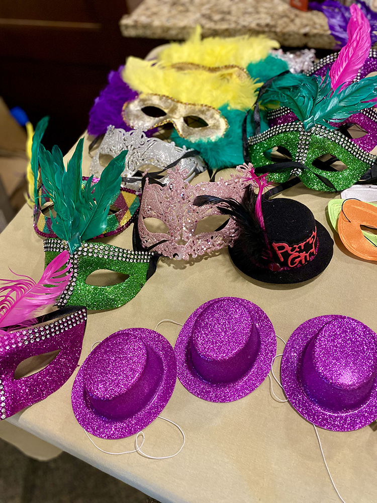 Colorful party masks and hats for a celebration activity