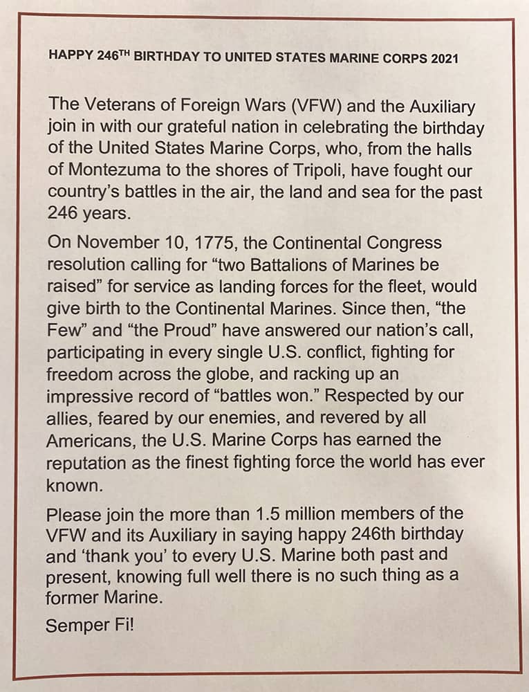 A document celebrating the Marine Corps birthday