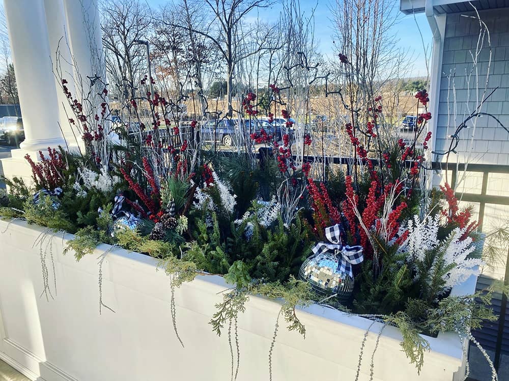 Decorative outdoor planters with seasonal flowers