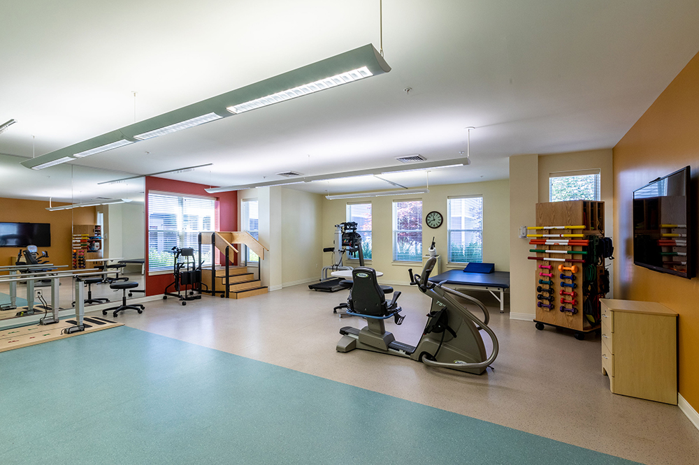 Fitness room equipped for physical therapy