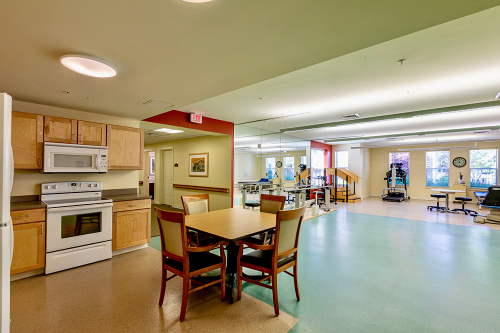 Interior photo of a kitchen and activity space
