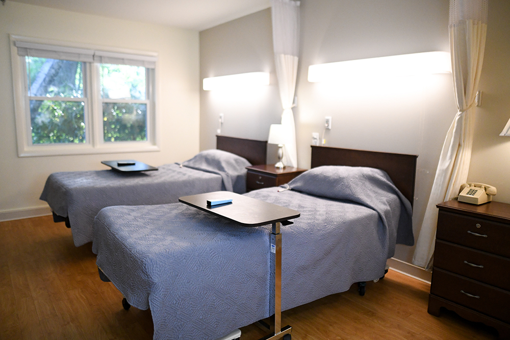 Two twin beds in a shared resident room