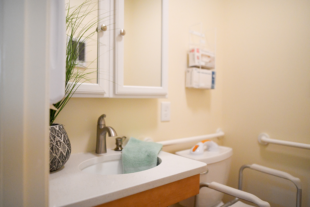 Brightly lit bathroom with modern fixtures
