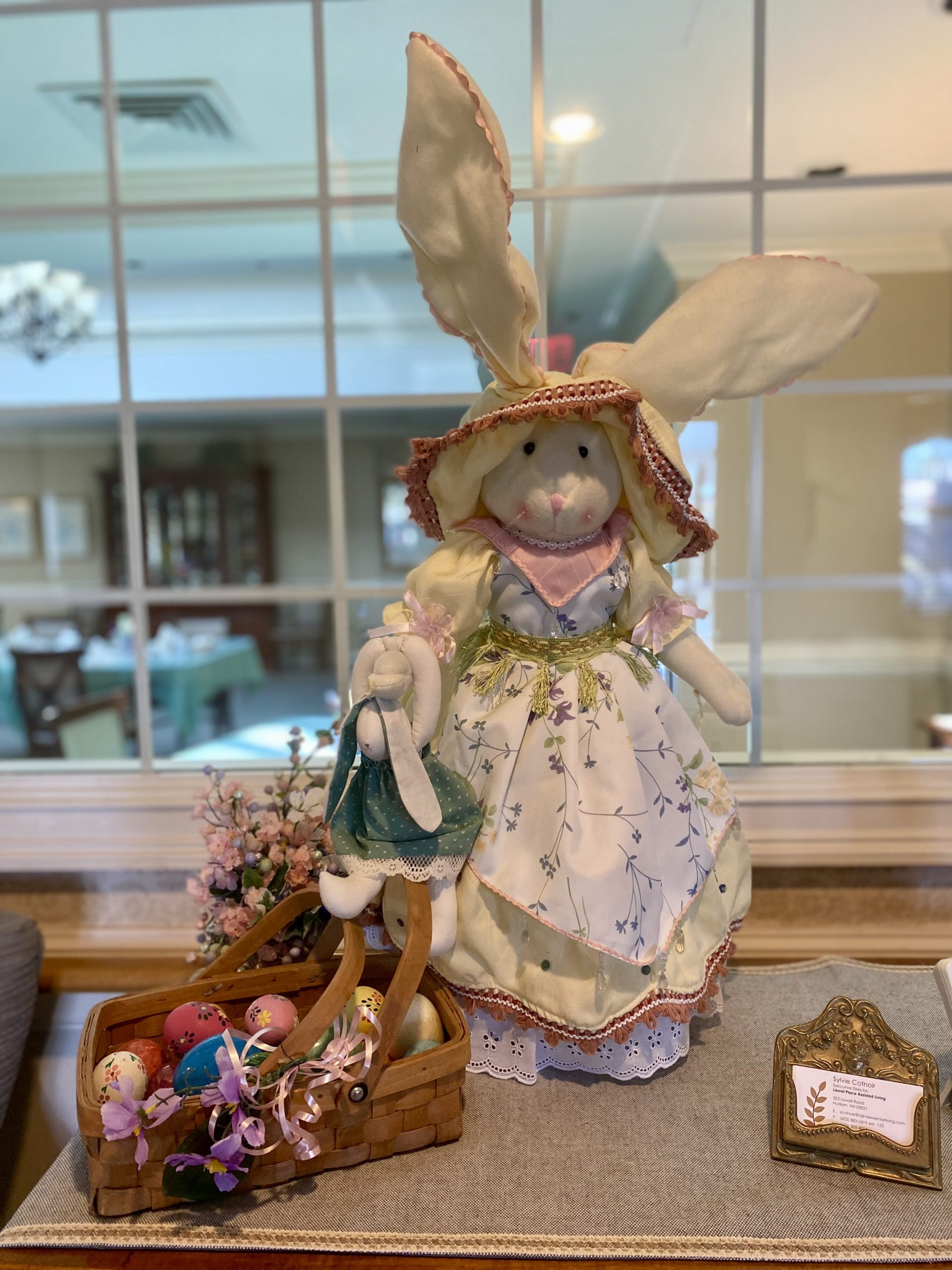 Decorative bunny display in a common area