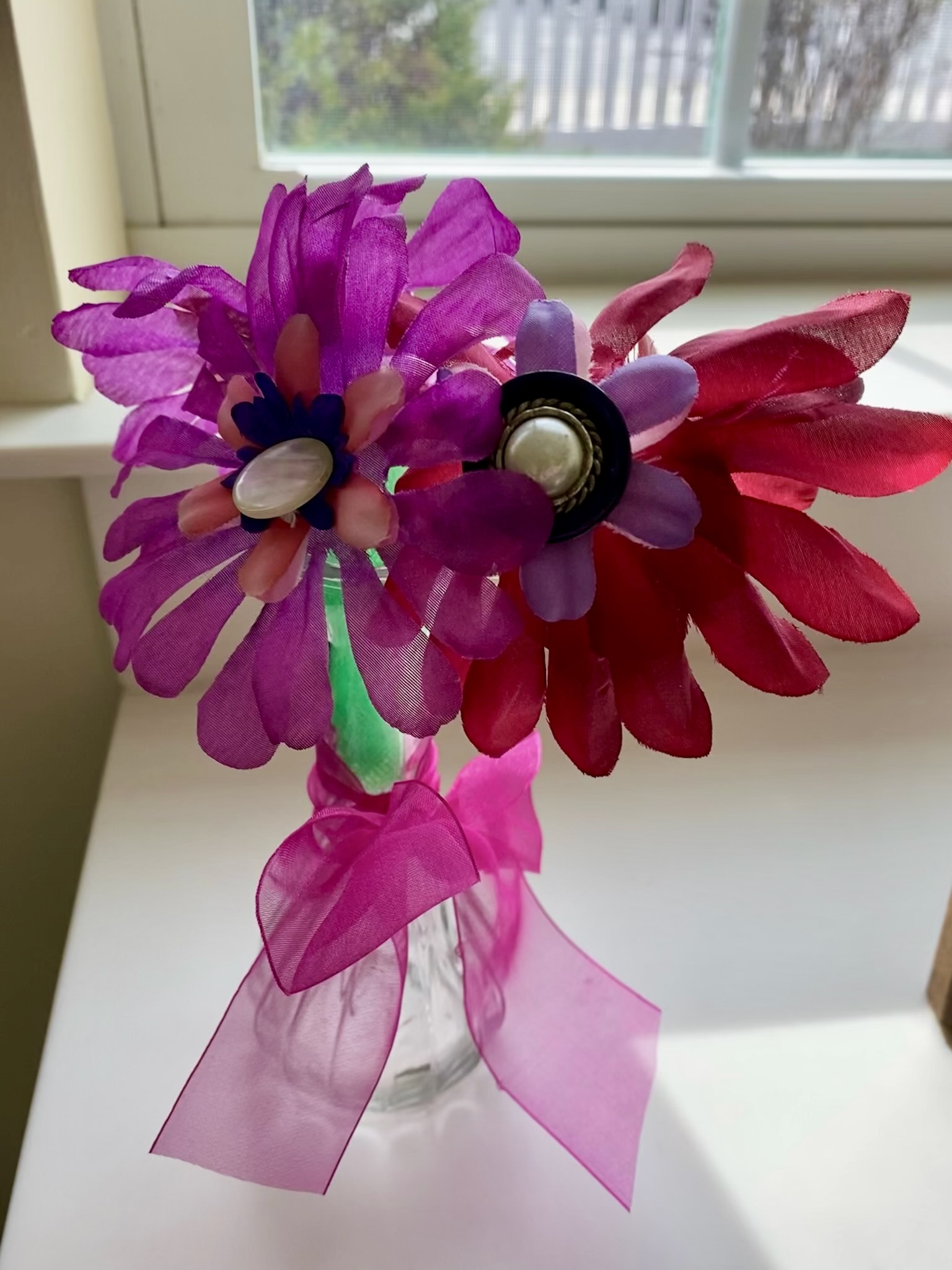 Colorful artificial flower arrangement in a vase