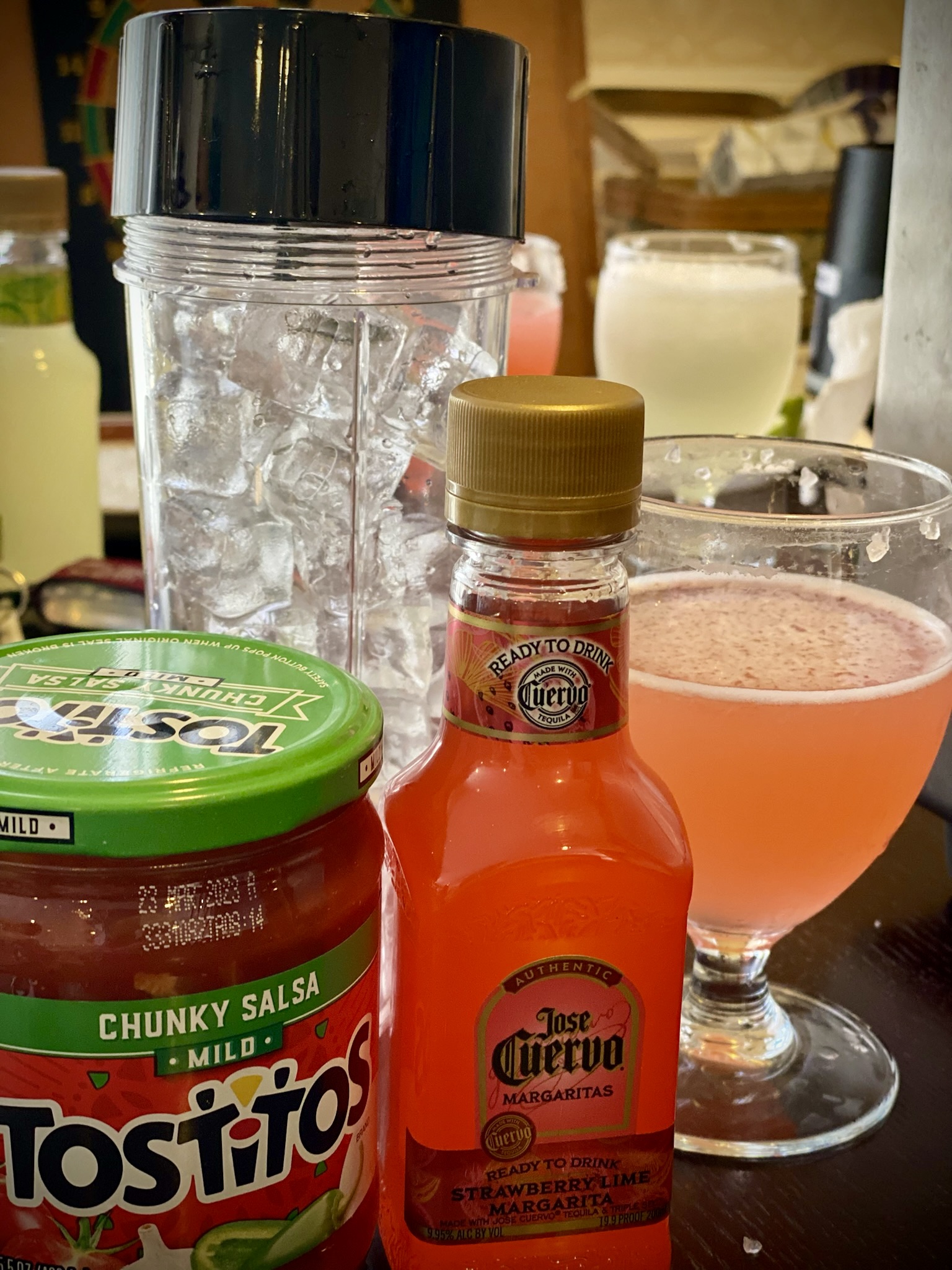 Beverages and snacks on a table