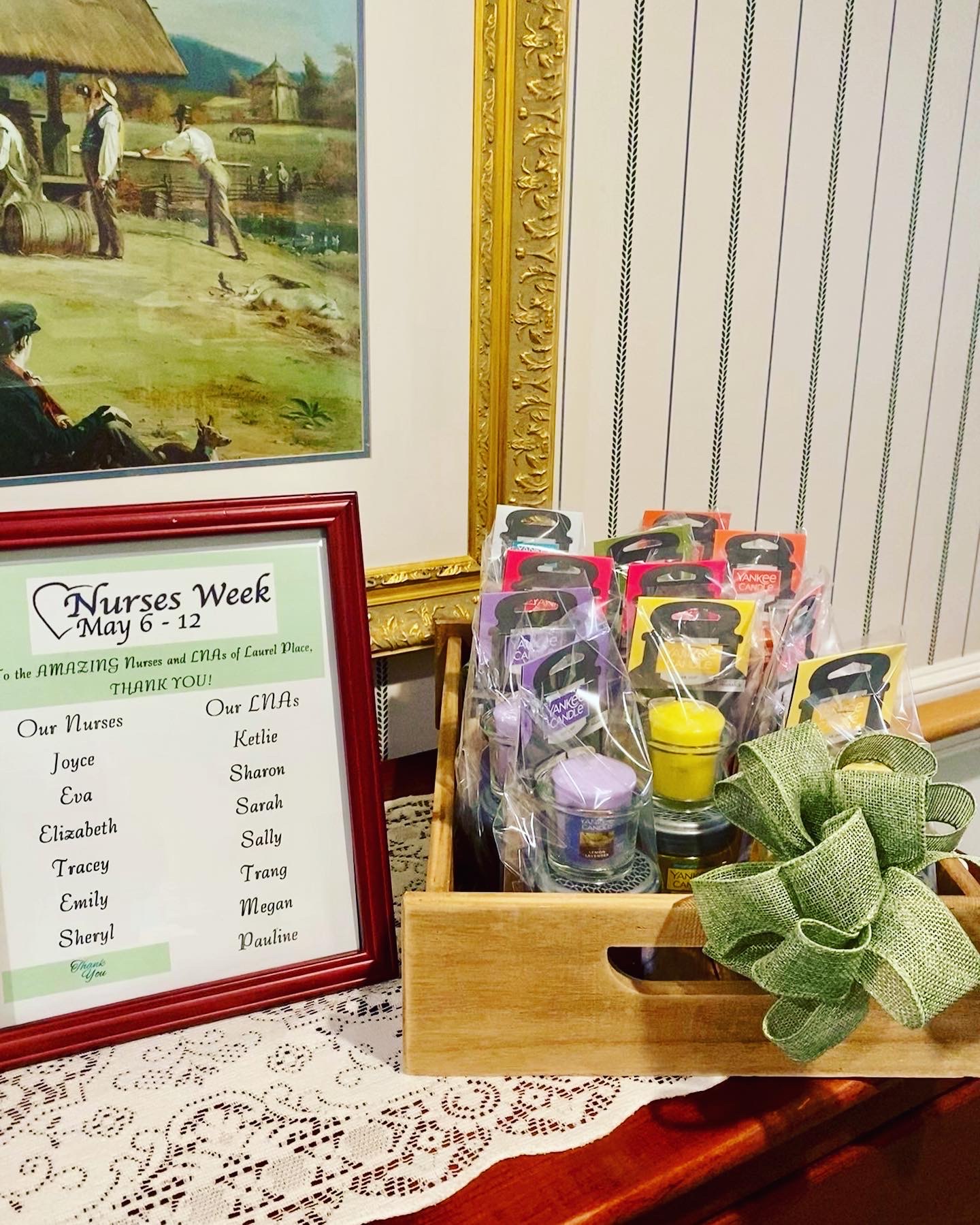 Celebratory display for Nurses Week with gifts and a thank you note