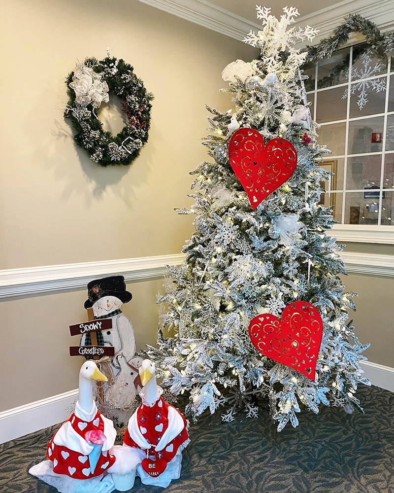 Decorated Christmas tree in a common area