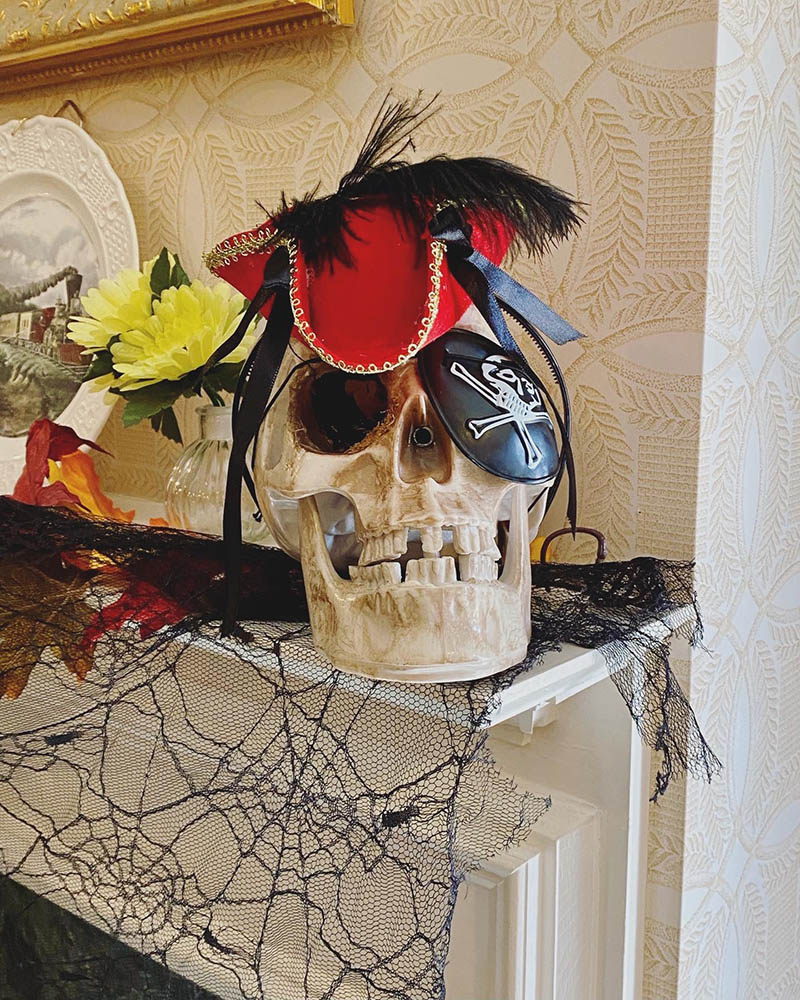 Decorative pirate-themed skull display