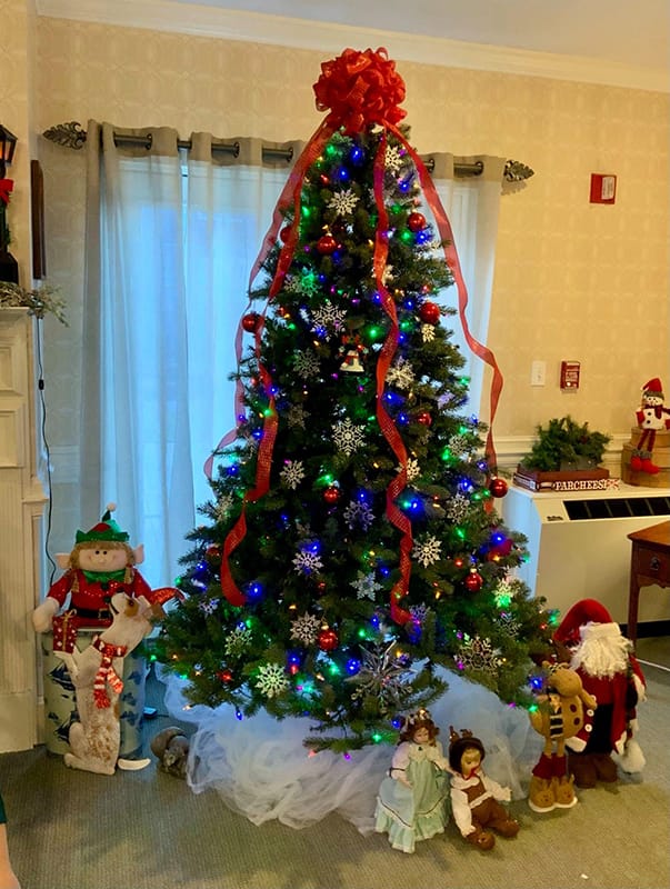 Decorated Christmas tree in a common area