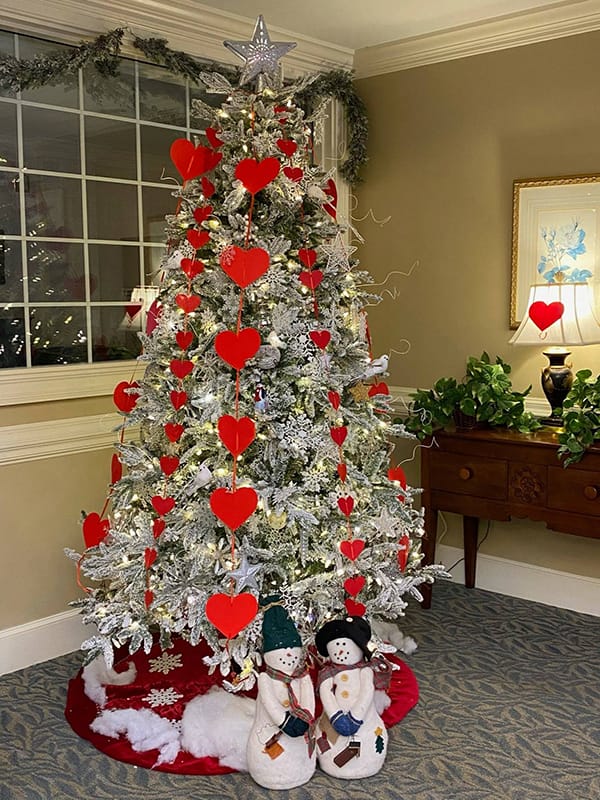 Decorated Christmas tree in a common area
