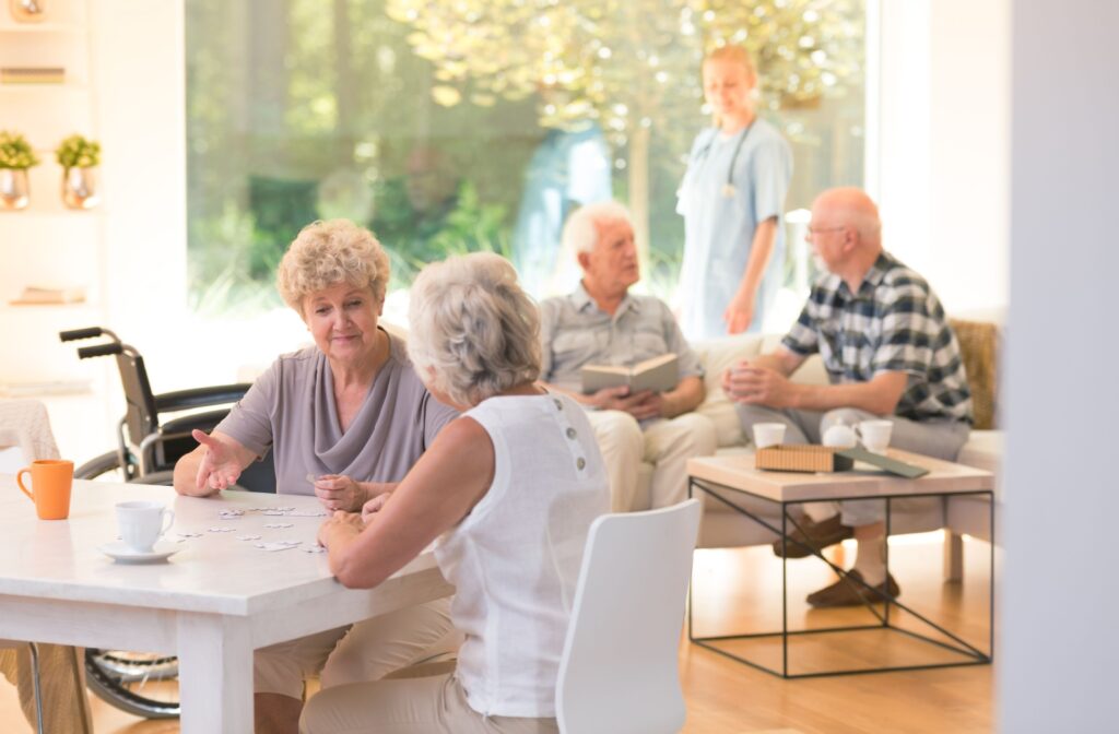 Residents engaging in a group activity in a common area