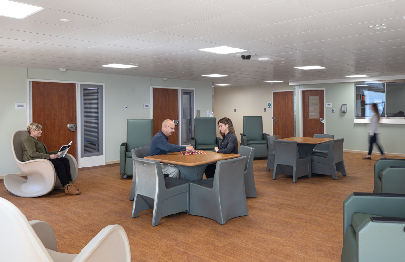 Residents engaging in activities in a common area