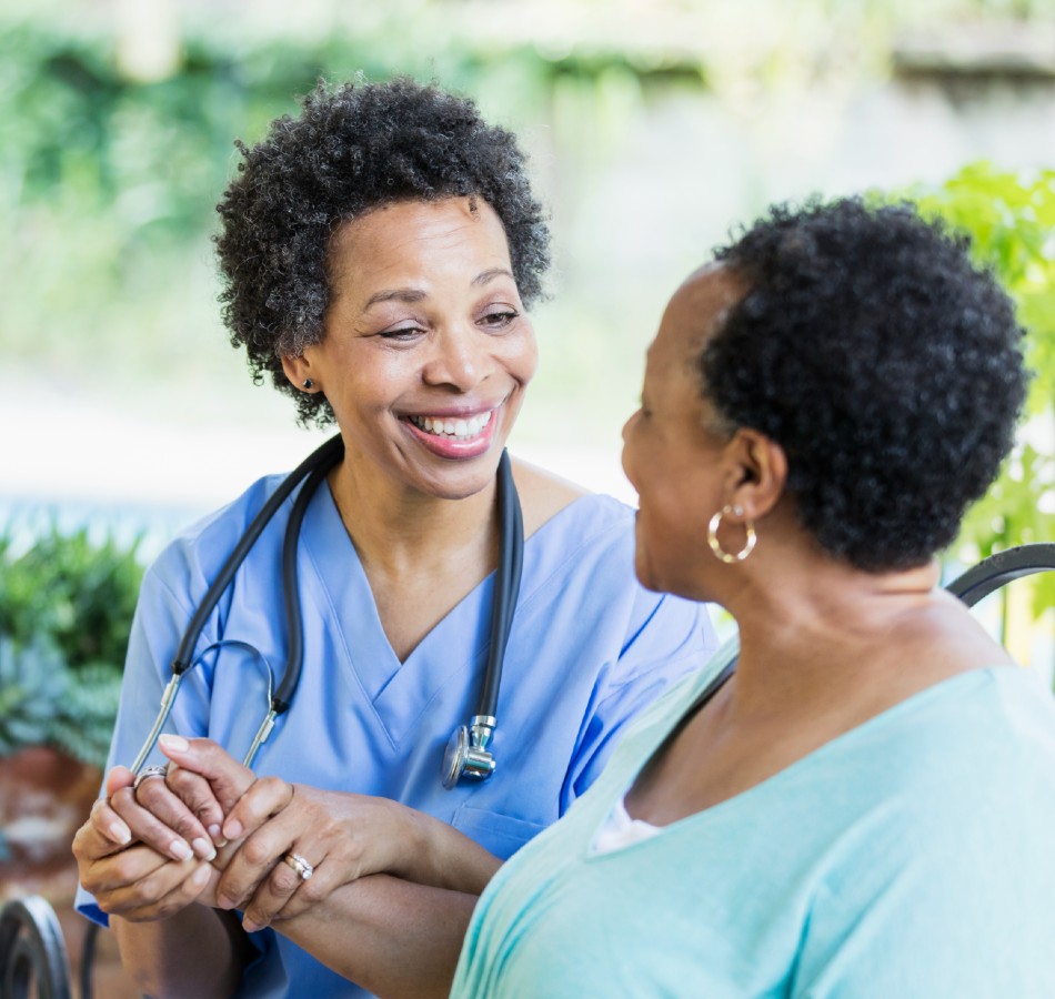 Healthcare worker interacting with a resident