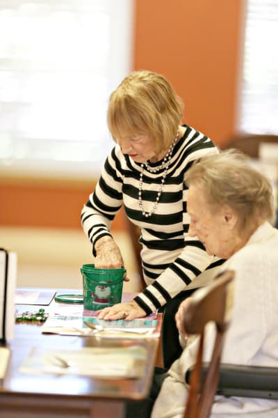 Two residents engaged in an arts and crafts activity