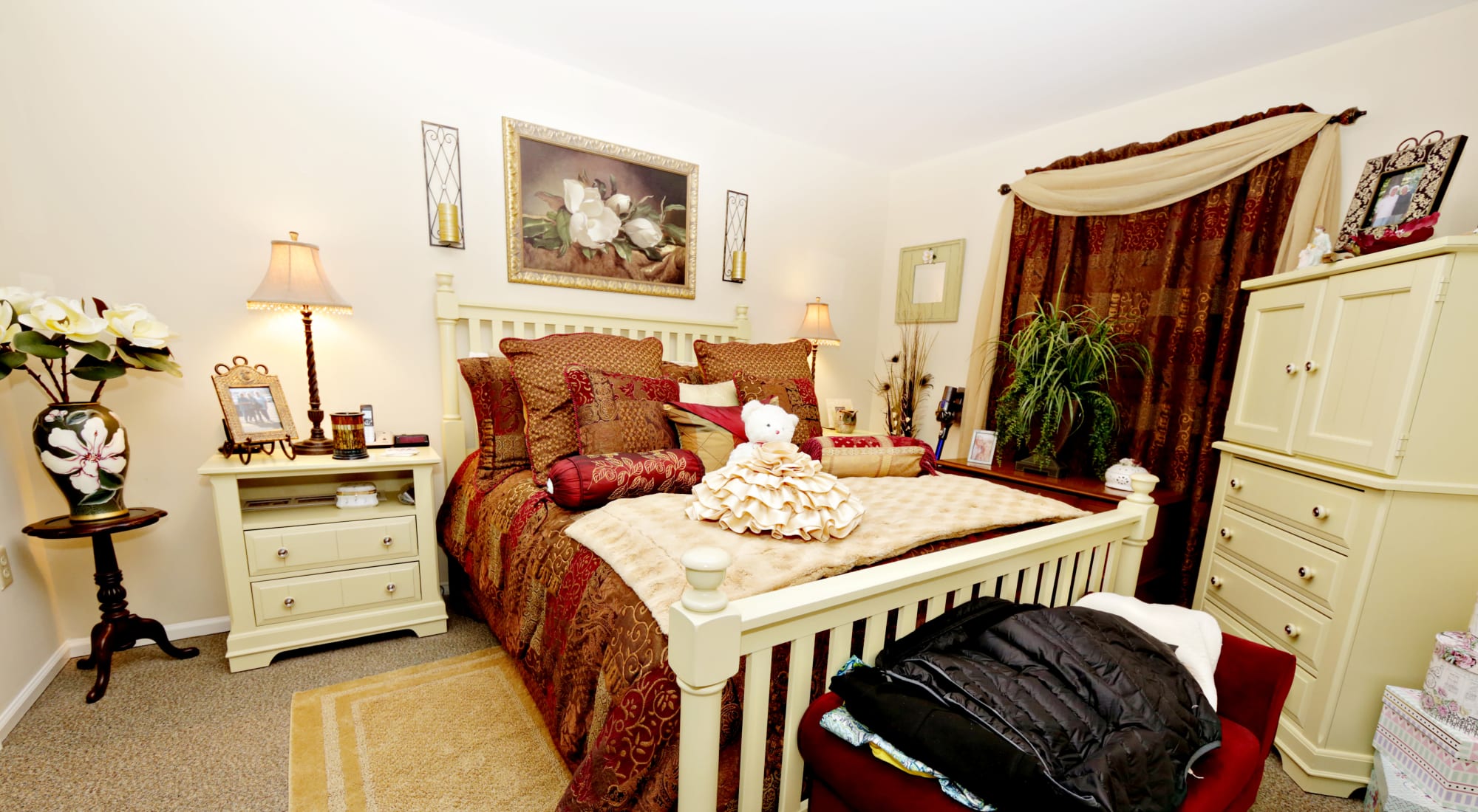 Cozy bedroom decorated with floral accents